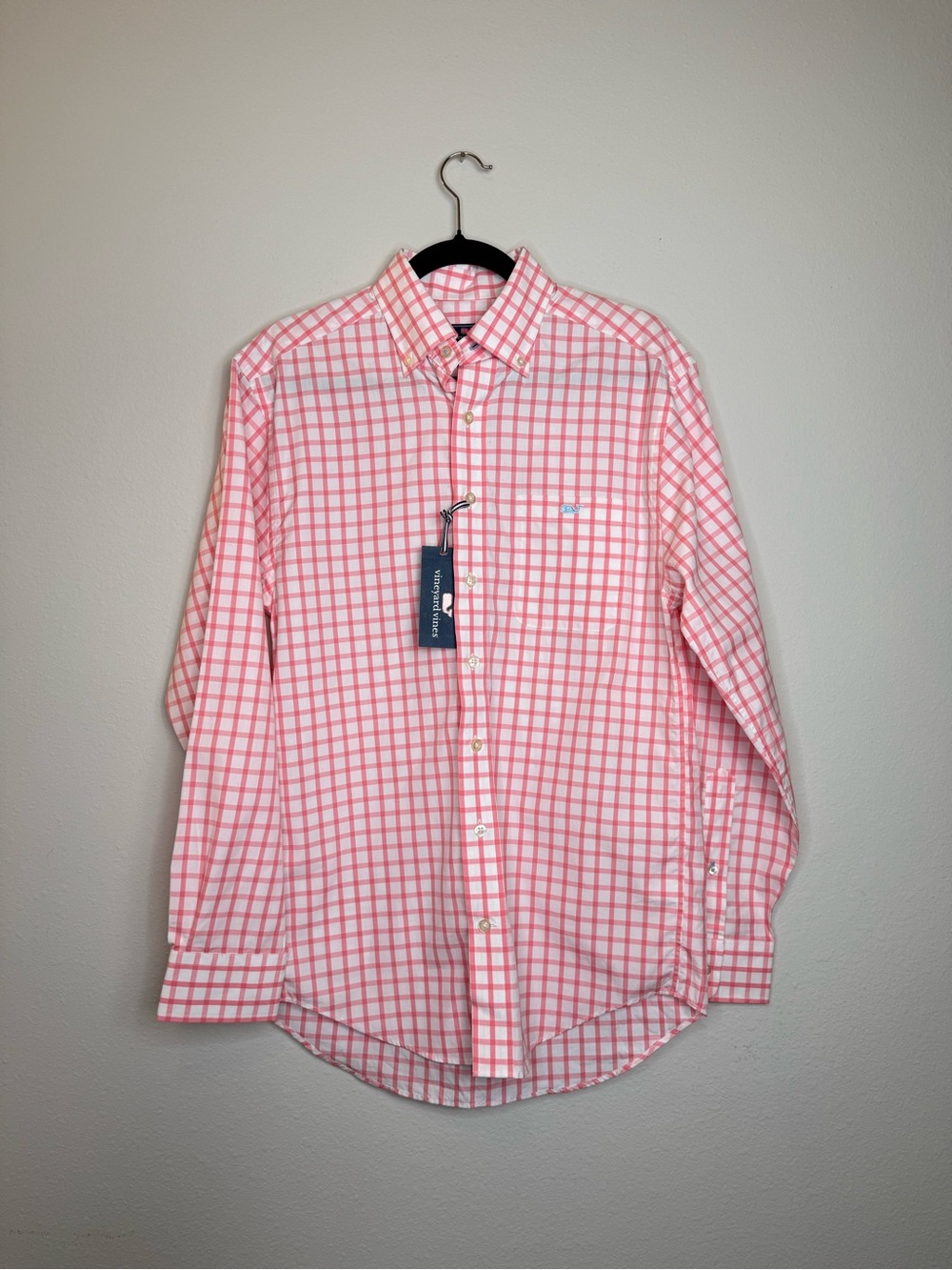 NEW Vineyard Vines Men’s Small Classic Fit Tucker Shirt Pink White Plaid Preppy